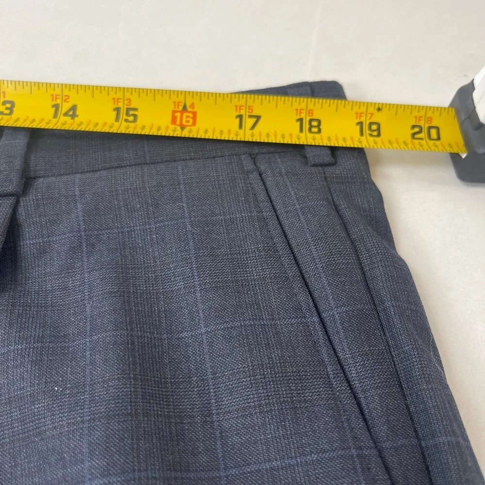 HICKEY FREEMAN Navy Suit WOOL Size 44 long Windowpane Pants 37x28 Flaw